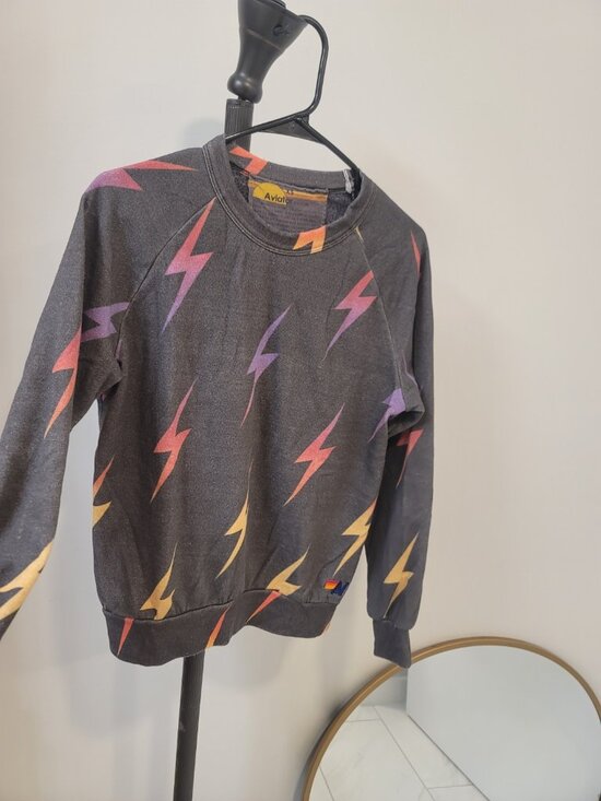 Aviator Nation Tops - Aviator Nation All Over Lightning Bolts Sweatshirt Womens Size Xs Black Ombre